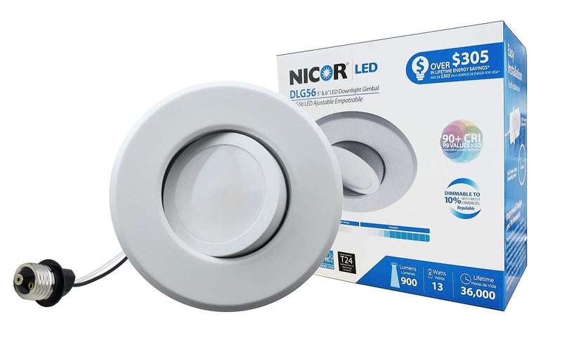 Nicor مجموعة إعادة تركيب مصباح LED جيمبال 5/6 بوصة من NICOR Lighting، 3000K أبيض (DLG56-10-120-3K-WH) - Image 1
